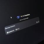 Close-up of a laptop displaying an AI interface with a chatbot prompt in dark mode.